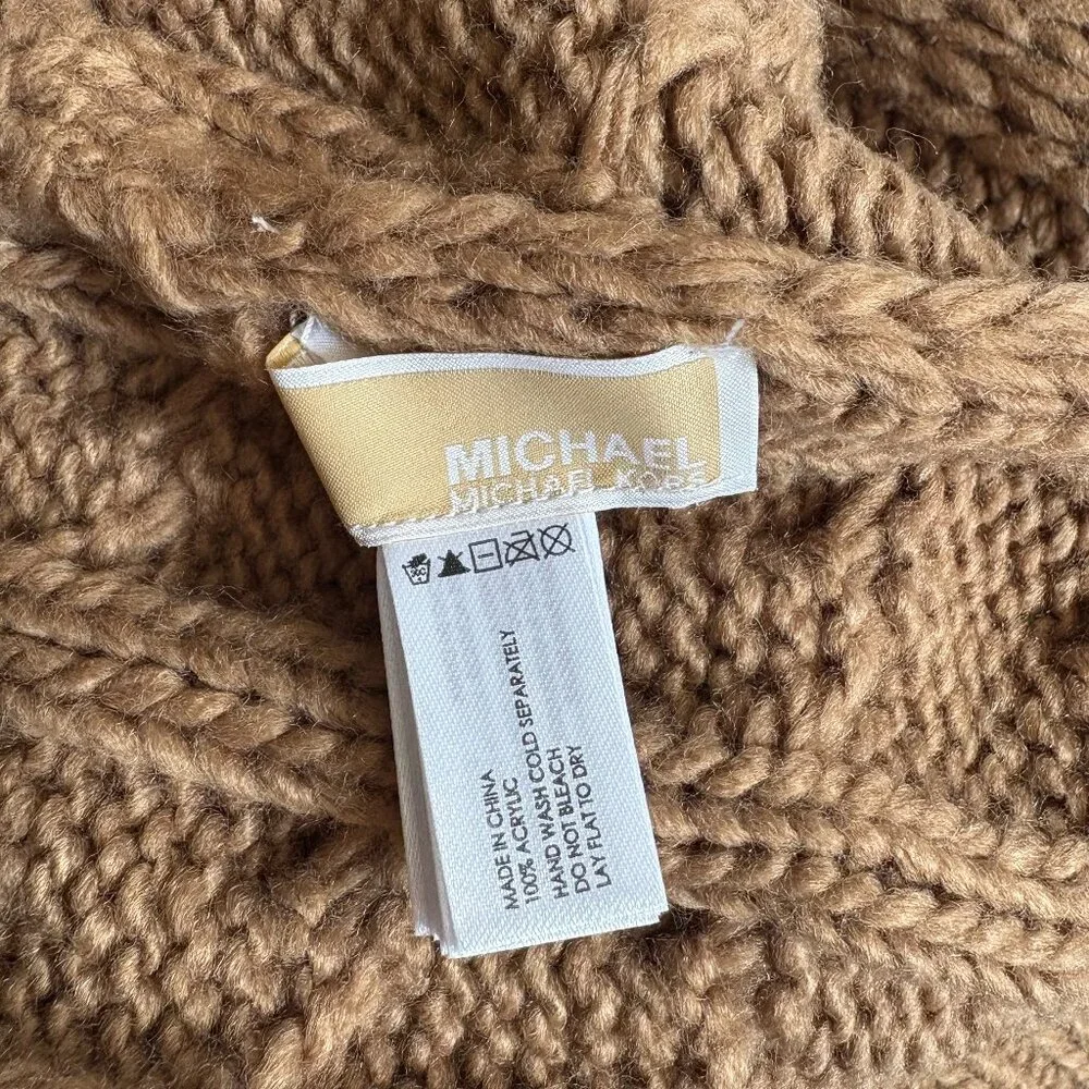 MICHAEL Michael Kors Women's Cable Knit Scarf and Beanie Set Camel Cozy